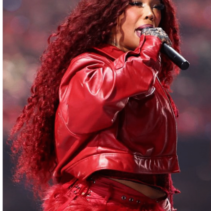 SZA Super Bowl LIX Halftime Crybaby Lana Red Leather Jacket