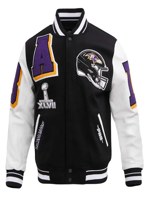 Baltimore Ravens Mashup Black & White Varsity Wool Leather Jacket