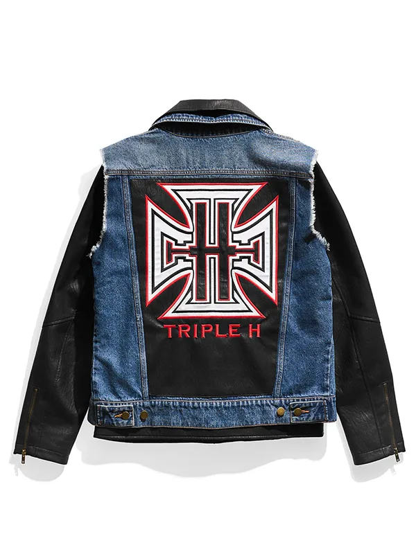 WWE Triple H Denim Leather Jacket