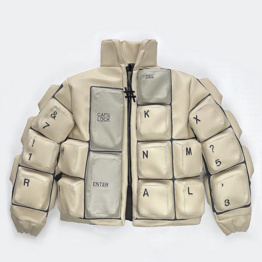 White Keyboard Puffer Jacket