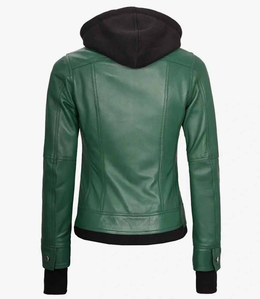 Tralee Women's Green Real Leather Jacket with Hood - Image 5