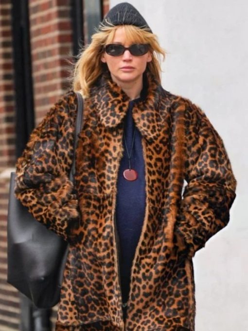 NYC 2025 Jennifer Lawrence Leopard Print Fur Coat