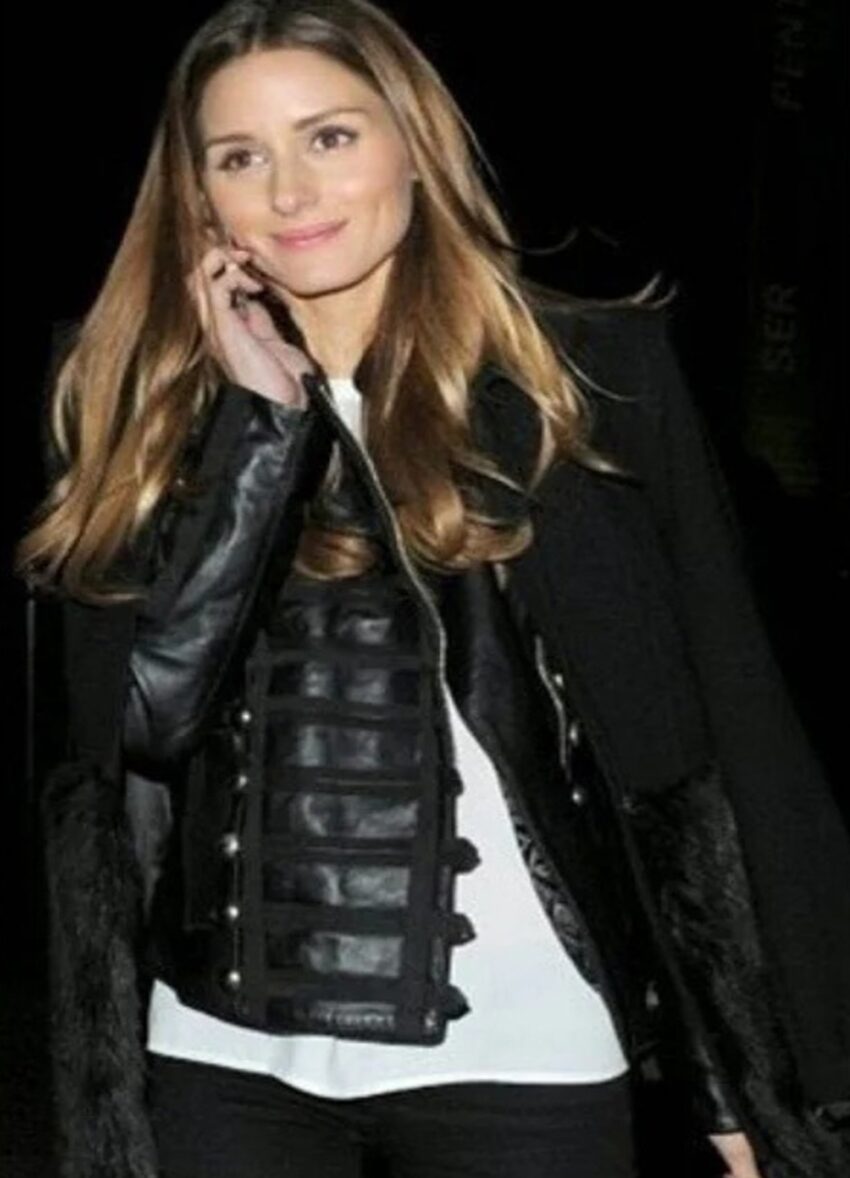 Olivia Palermo Real Black Leather Jacket - Image 2