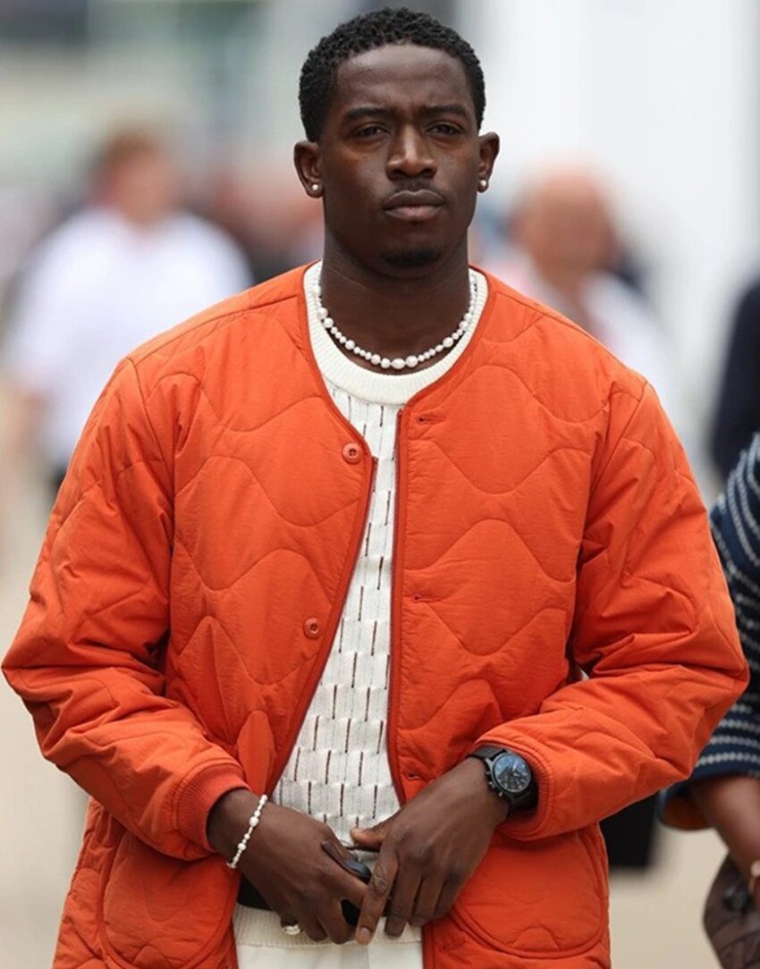 Damson Idris F1 Movie Orange Quilted Jacket - Image 2