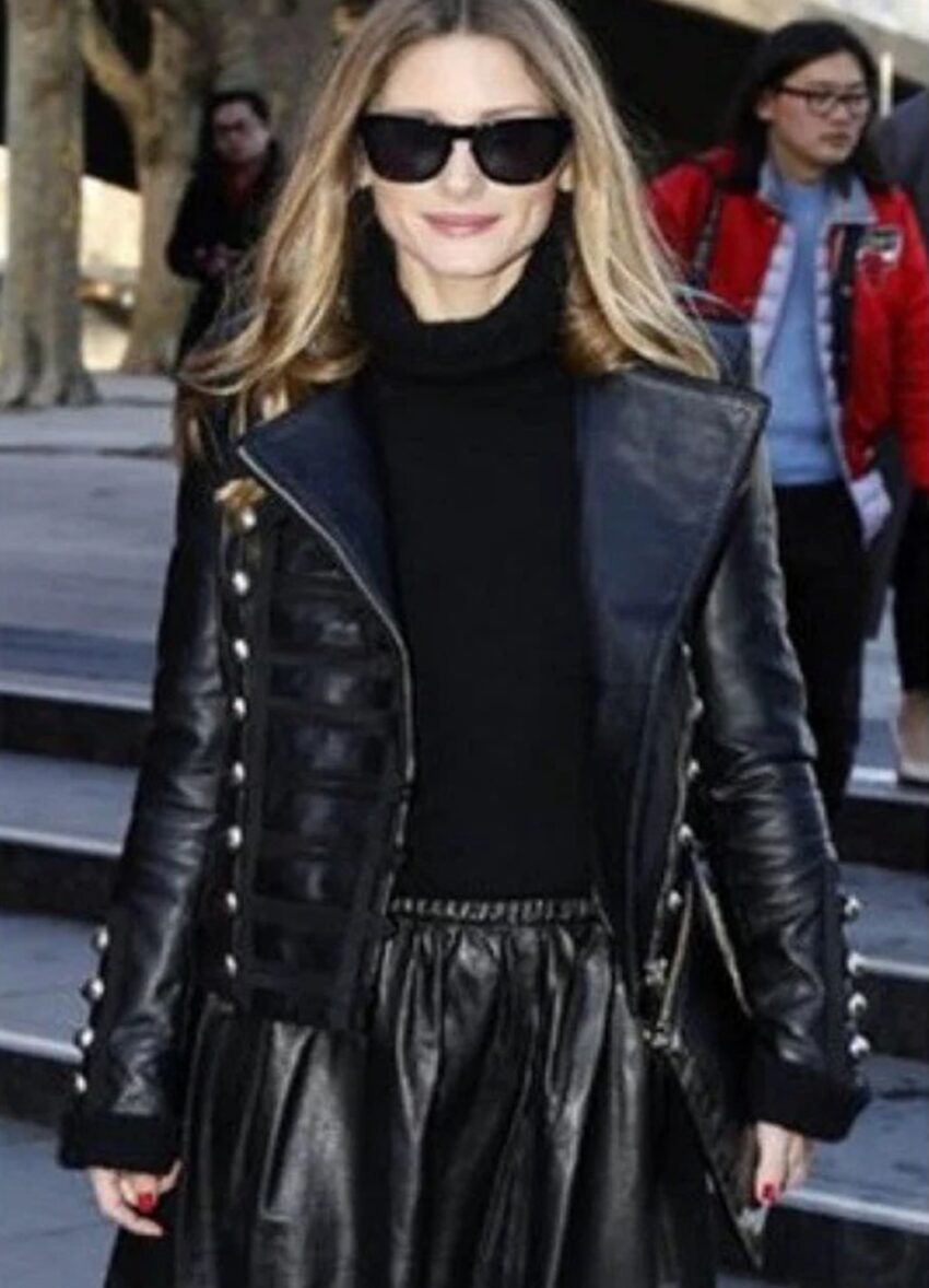 Olivia Palermo Real Black Leather Jacket - Image 3