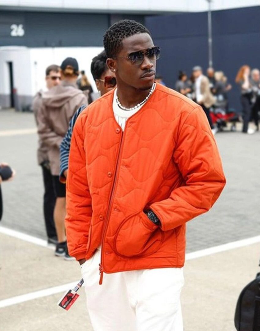 Damson Idris F1 Movie Orange Quilted Jacket - Image 3