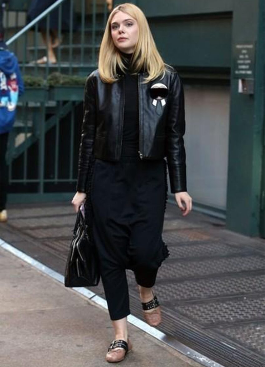 Elle Fanning Faux Fur Leather Jacket - Image 4