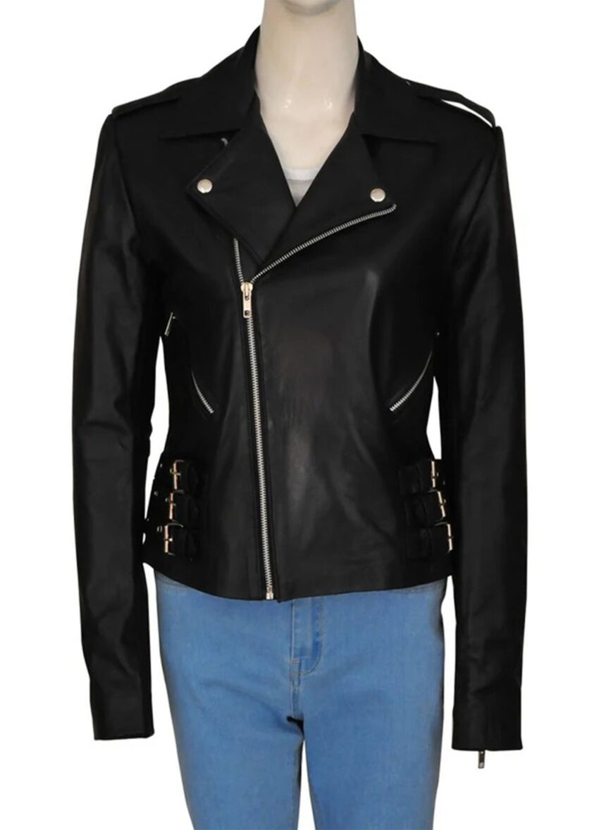 Kim Kardashian Black Motorcycle Leather Jacket - Image 2