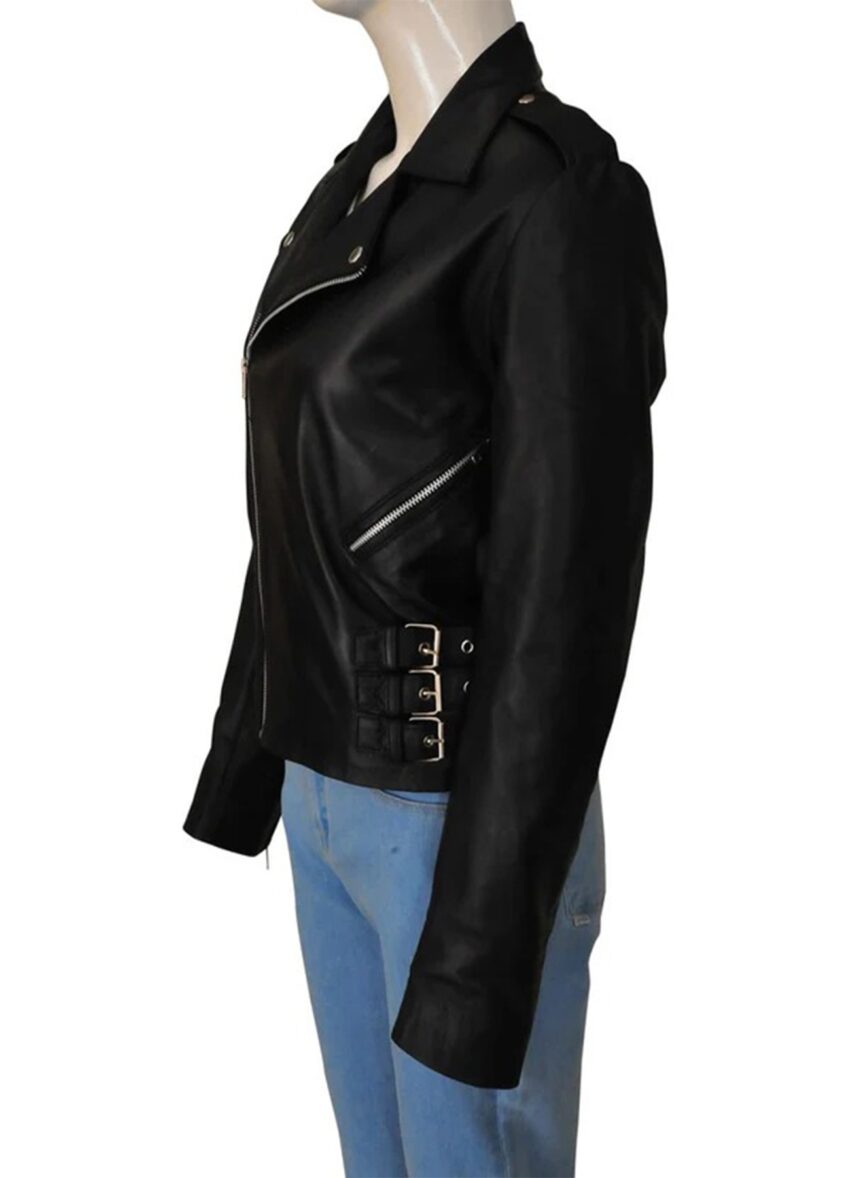 Kim Kardashian Black Motorcycle Leather Jacket - Image 5