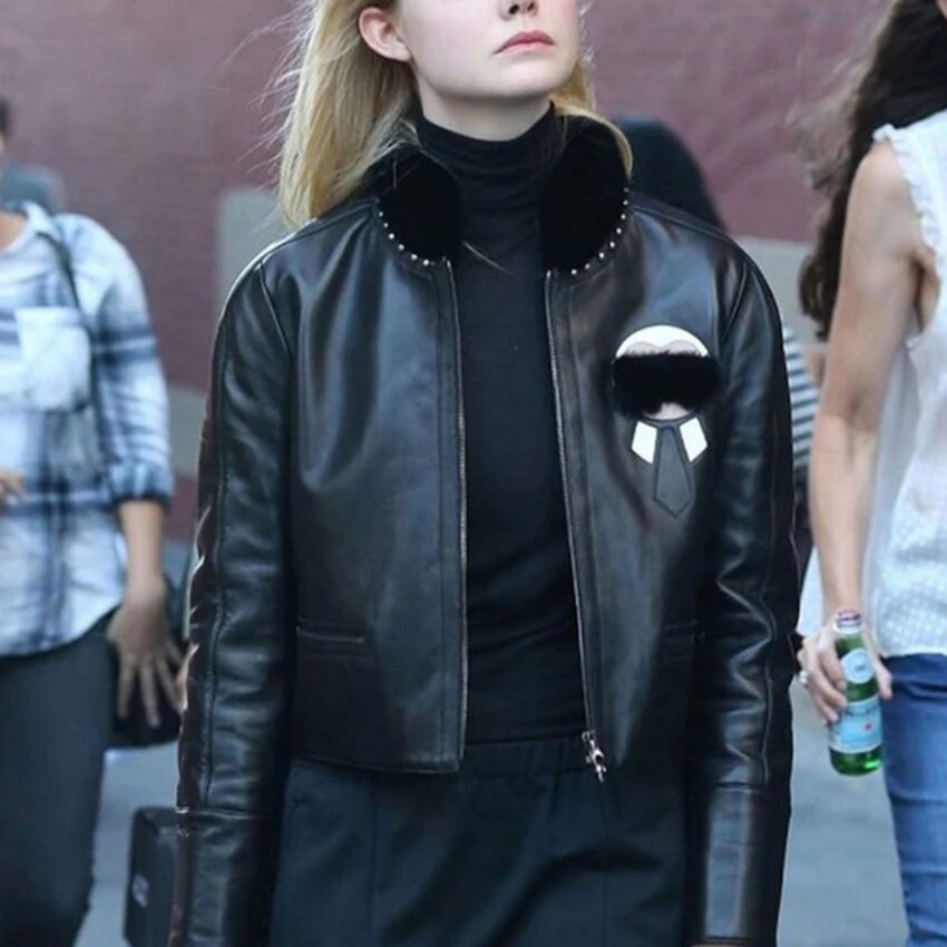 Elle Fanning Faux Fur Leather Jacket