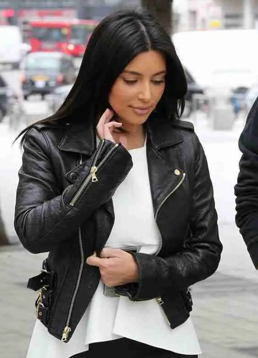 Kim Kardashian Black Motorcycle Leather Jacket