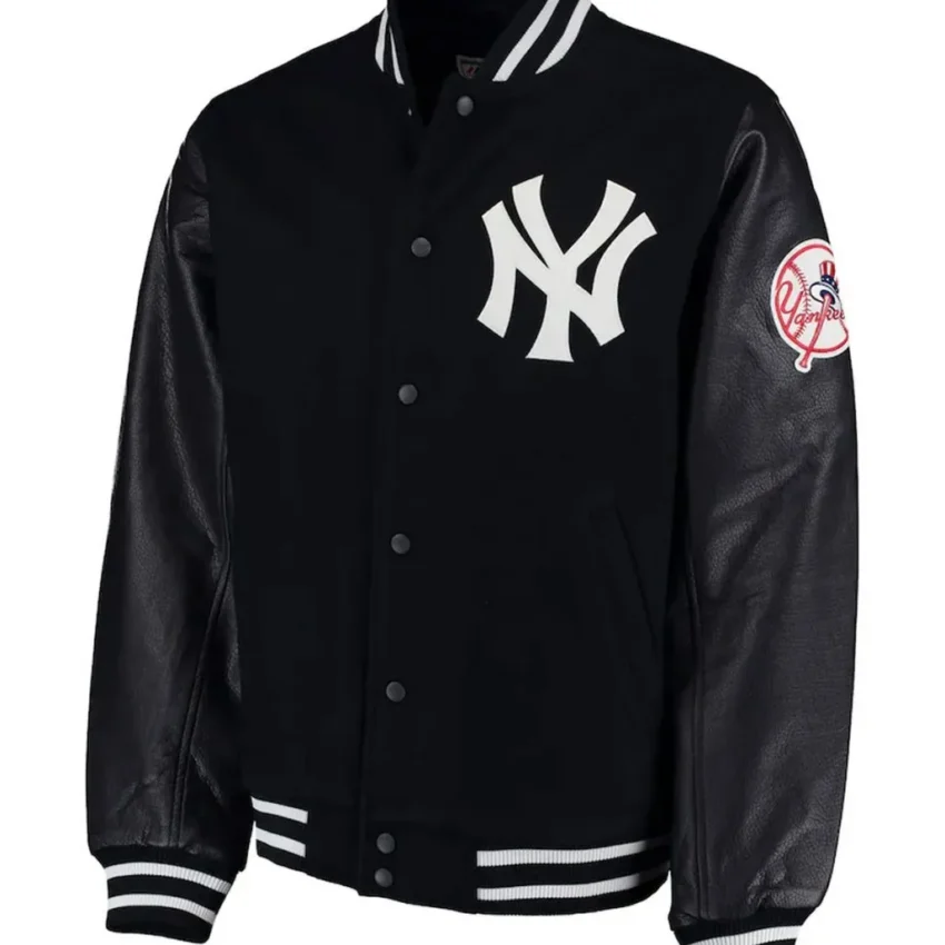 New York Yankees Varsity Wool & Leather Black Jacket