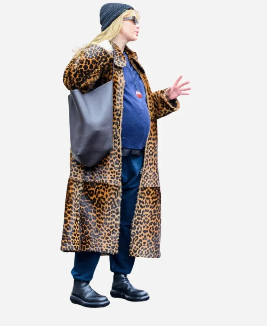 NYC 2025 Jennifer Lawrence Leopard Print Fur Coat - Image 4