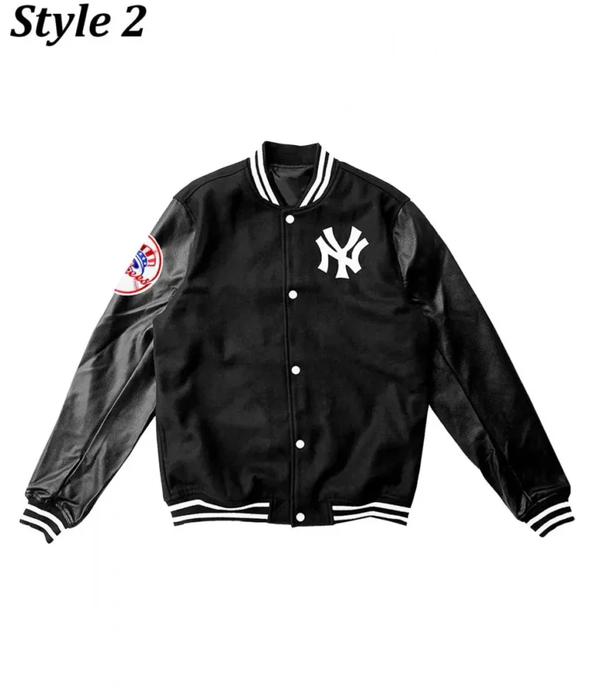 New York Yankees Varsity Wool & Leather Black Jacket - Image 2