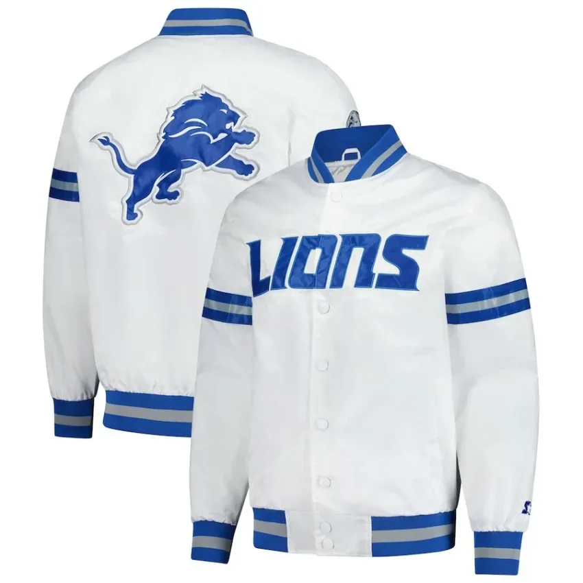 Men’s Detroit Lions Starter White Scout Full-Snap Varsity Jacket - Image 3