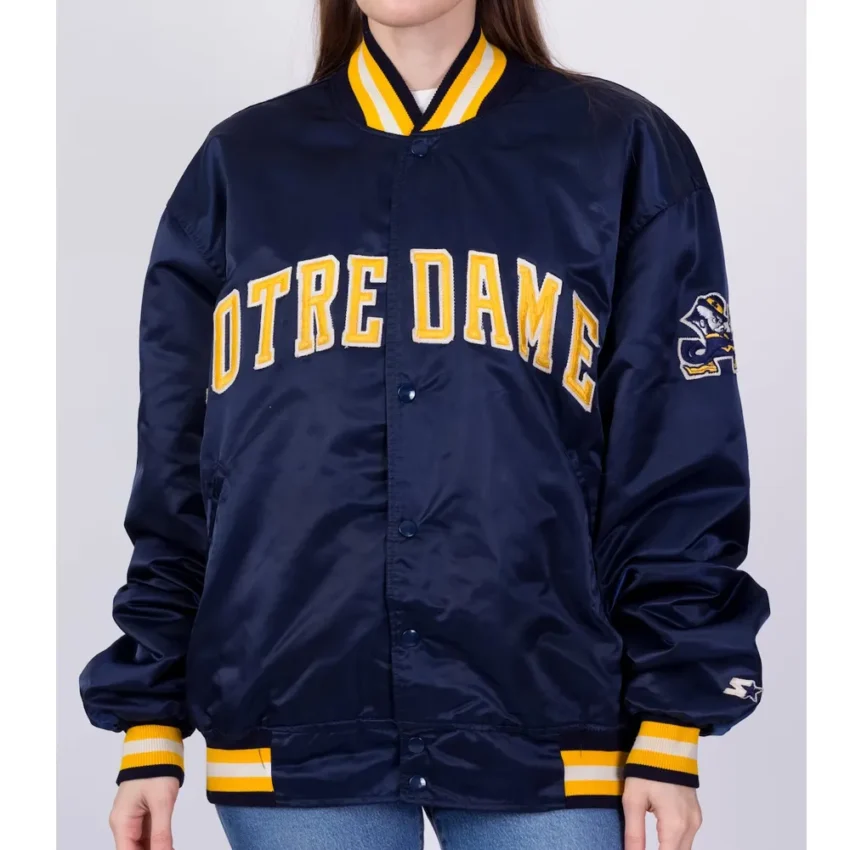 University of Notre Dame 90’s Blue Bomber Satin Jacket