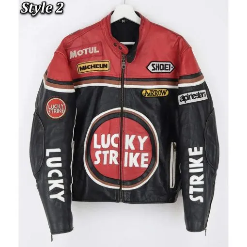 Lucky Strike Red and Black Motorcycle Leather Jacket